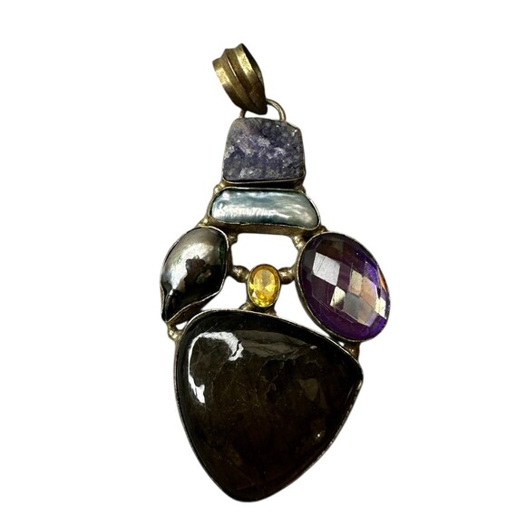 Pendant Multi Gemstone Set in 925 Sterling Silver VTG Healing Mystical Goddess - Picture 1 of 6